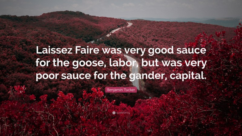 Benjamin Tucker Quote: “Laissez Faire was very good sauce for the goose, labor, but was very poor sauce for the gander, capital.”
