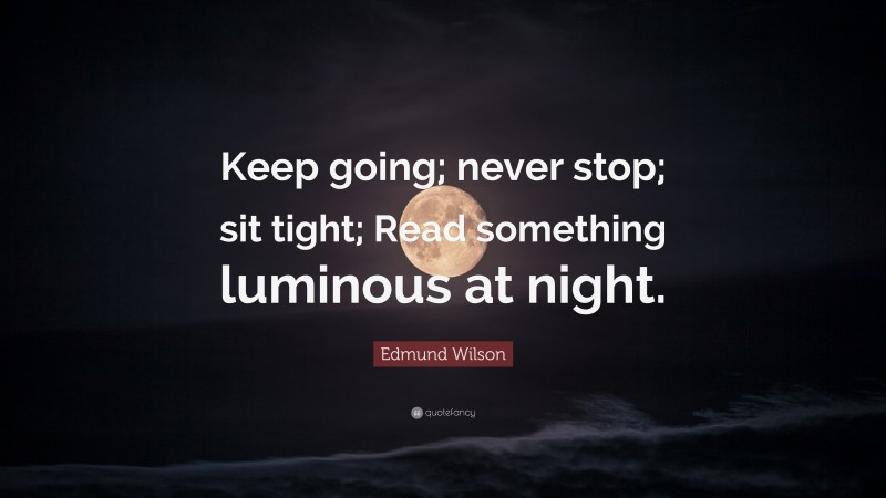 Edmund Wilson Quote: “Keep going; never stop; sit tight; Read something luminous at night.”