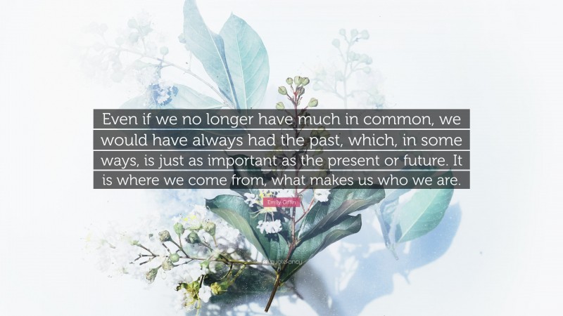 Emily Giffin Quote: “Even if we no longer have much in common, we would have always had the past, which, in some ways, is just as important as the present or future. It is where we come from, what makes us who we are.”
