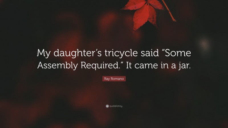 Ray Romano Quote: “My daughter’s tricycle said “Some Assembly Required.” It came in a jar.”
