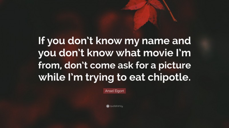 Ansel Elgort Quote: “If you don’t know my name and you don’t know what movie I’m from, don’t come ask for a picture while I’m trying to eat chipotle.”