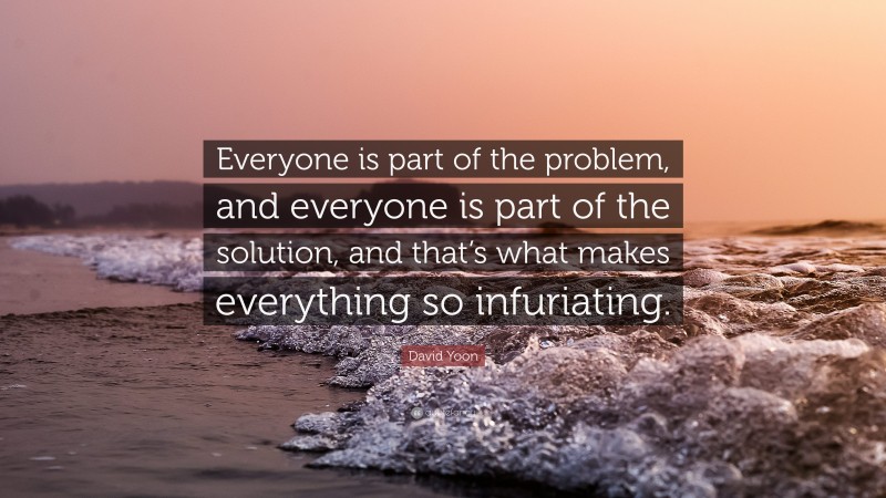 David Yoon Quote: “Everyone is part of the problem, and everyone is part of the solution, and that’s what makes everything so infuriating.”