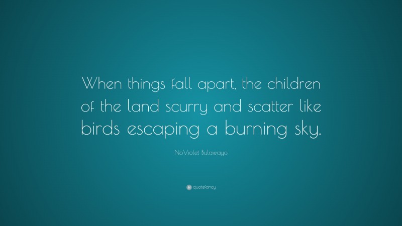 NoViolet Bulawayo Quote: “When things fall apart, the children of the land scurry and scatter like birds escaping a burning sky.”