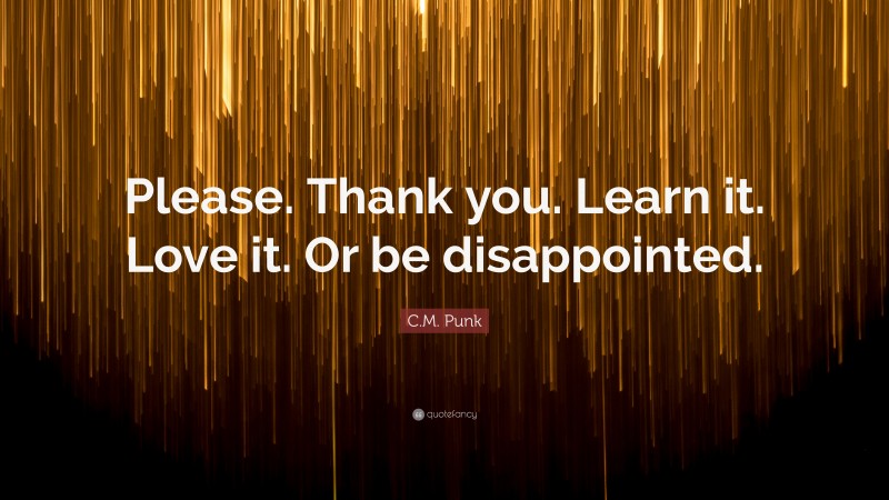 C.M. Punk Quote: “Please. Thank you. Learn it. Love it. Or be disappointed.”