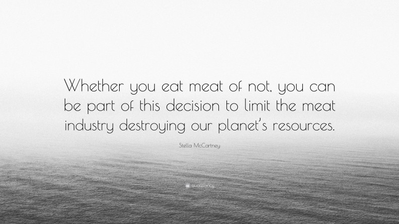 Stella McCartney Quote: “Whether you eat meat of not, you can be part of this decision to limit the meat industry destroying our planet’s resources.”