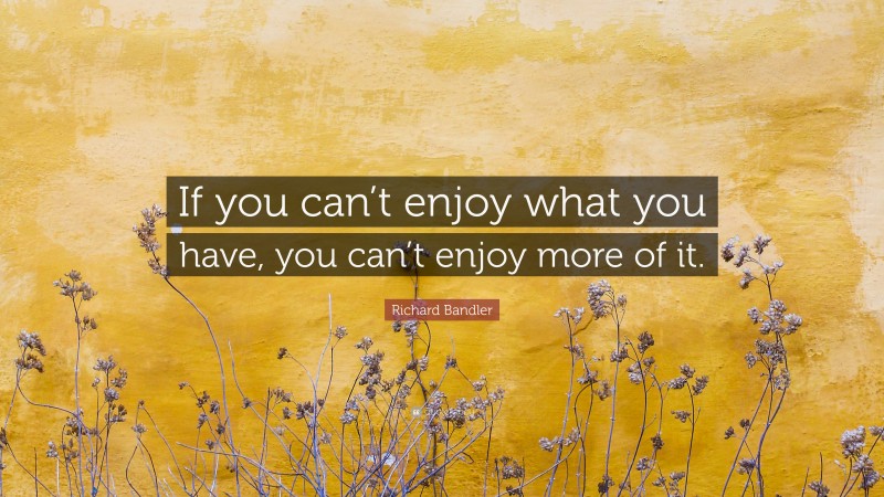 Richard Bandler Quote: “If you can’t enjoy what you have, you can’t enjoy more of it.”