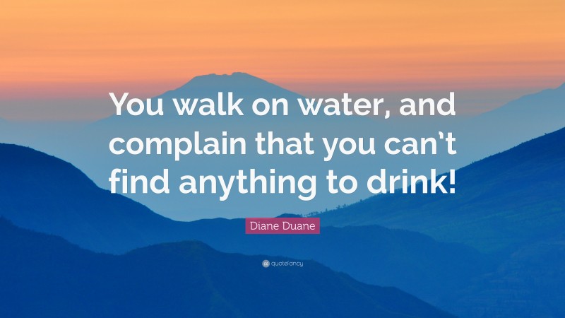Diane Duane Quote: “You walk on water, and complain that you can’t find anything to drink!”