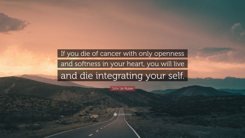 John de Ruiter Quote: “If you die of cancer with only openness and softness in your heart, you will live and die integrating your self.”