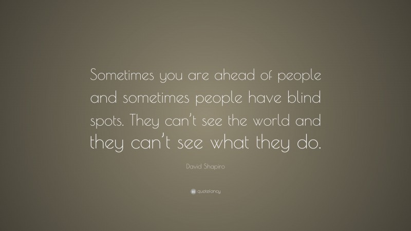 David Shapiro Quote: “Sometimes you are ahead of people and sometimes people have blind spots. They can’t see the world and they can’t see what they do.”