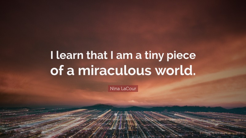 Nina LaCour Quote: “I learn that I am a tiny piece of a miraculous world.”