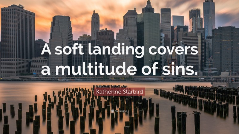 Katherine Starbird Quote: “A soft landing covers a multitude of sins.”