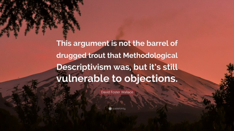 David Foster Wallace Quote: “This argument is not the barrel of drugged trout that Methodological Descriptivism was, but it’s still vulnerable to objections.”