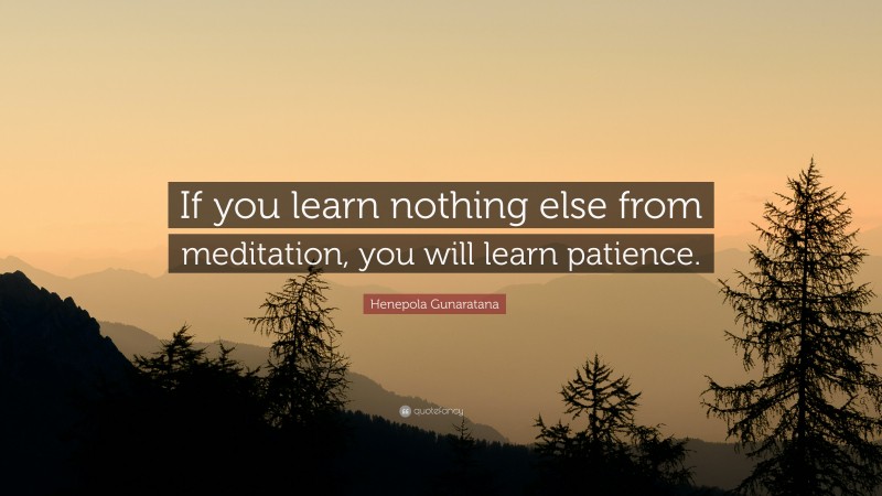 Henepola Gunaratana Quote: “If you learn nothing else from meditation, you will learn patience.”