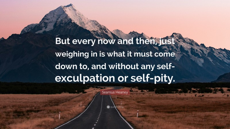 Seamus Heaney Quote: “But every now and then, just weighing in is what it must come down to, and without any self-exculpation or self-pity.”