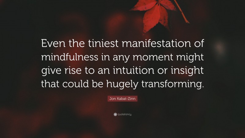 Jon Kabat-Zinn Quote: “Even the tiniest manifestation of mindfulness in any moment might give rise to an intuition or insight that could be hugely transforming.”