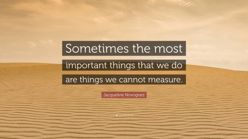 Jacqueline Novogratz Quote: “Sometimes the most important things that we do are things we cannot measure.”