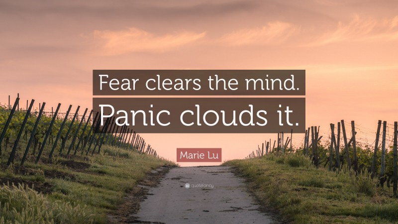 Marie Lu Quote: “Fear clears the mind. Panic clouds it.”