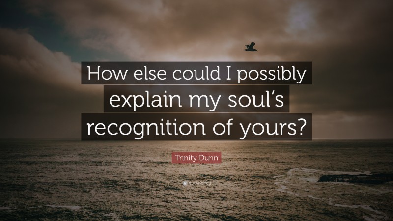 Trinity Dunn Quote: “How else could I possibly explain my soul’s recognition of yours?”