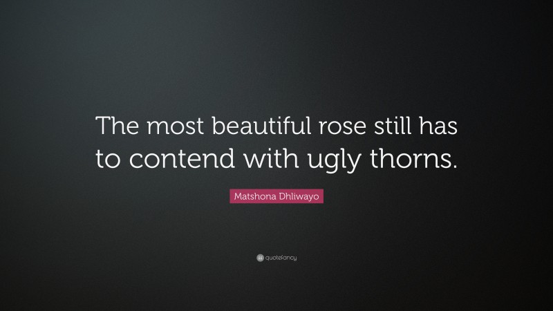 Matshona Dhliwayo Quote: “The most beautiful rose still has to contend with ugly thorns.”