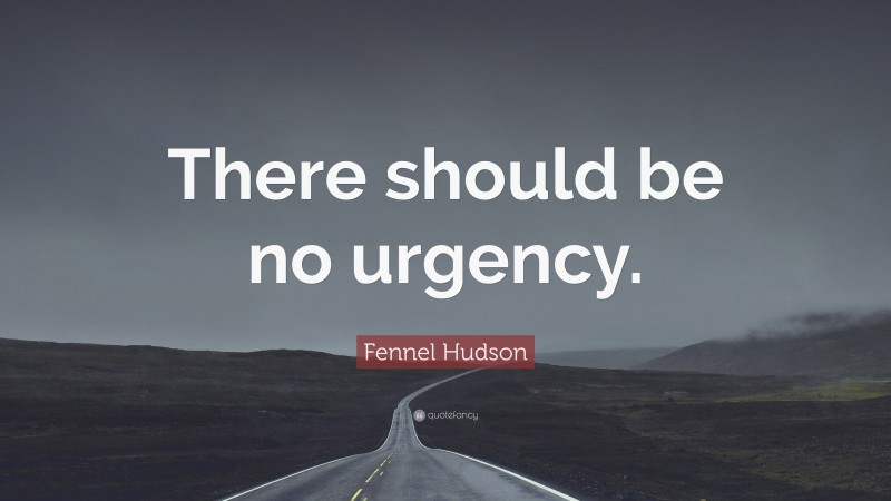 Fennel Hudson Quote: “There should be no urgency.”