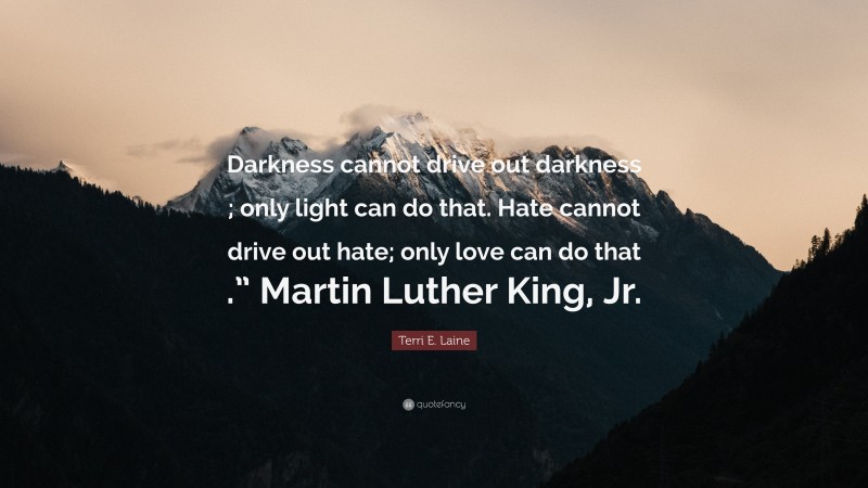 Terri E. Laine Quote: “Darkness cannot drive out darkness ; only light can do that. Hate cannot drive out hate; only love can do that .” Martin Luther King, Jr.”