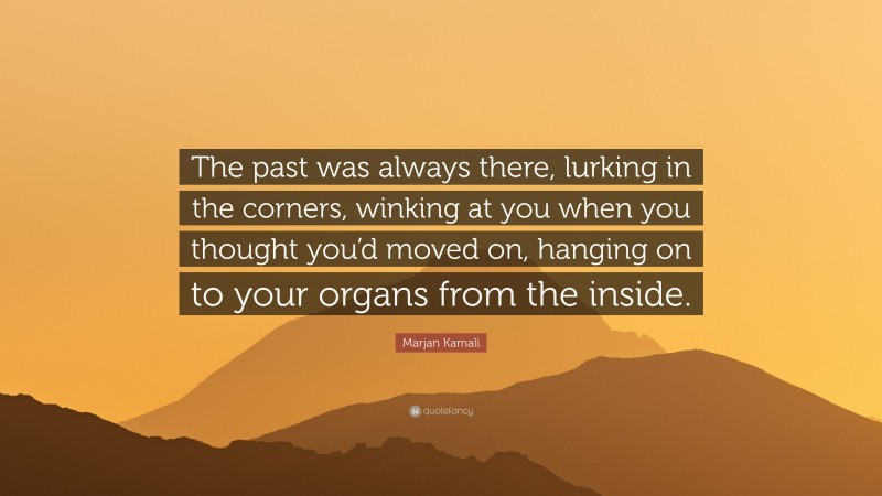 Marjan Kamali Quote: “The past was always there, lurking in the corners, winking at you when you thought you’d moved on, hanging on to your organs from the inside.”