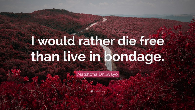 Matshona Dhliwayo Quote: “I would rather die free than live in bondage.”