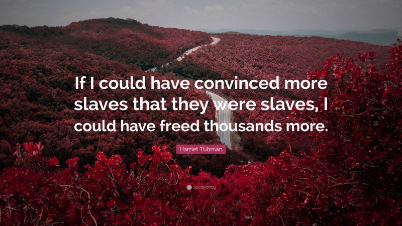 Harriet Tubman Quote: “If I could have convinced more slaves that they were slaves, I could have freed thousands more.”