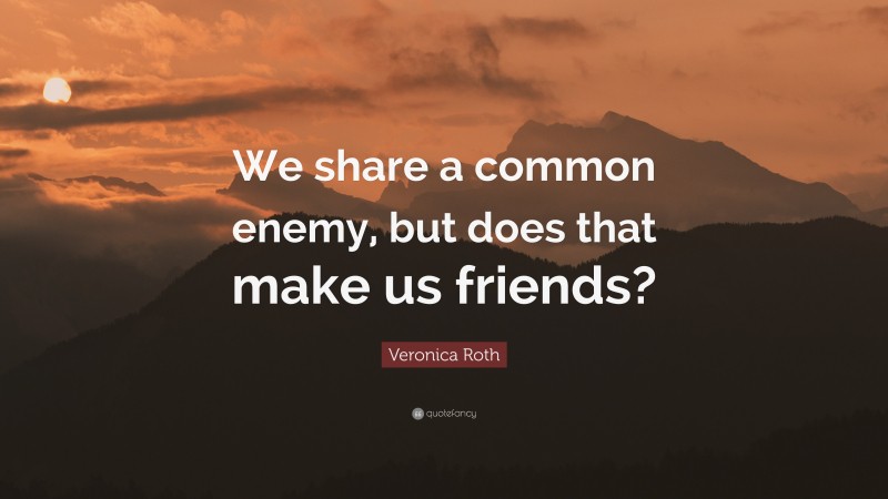 Veronica Roth Quote: “We share a common enemy, but does that make us friends?”