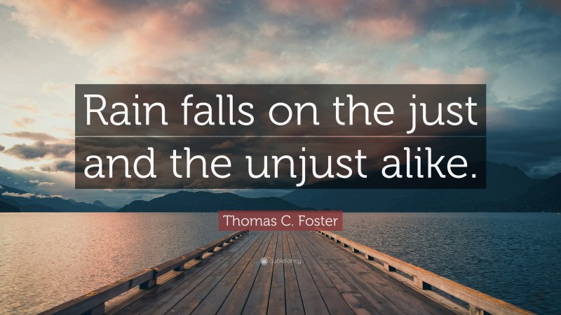 Thomas C. Foster Quote: “Rain falls on the just and the unjust alike.”