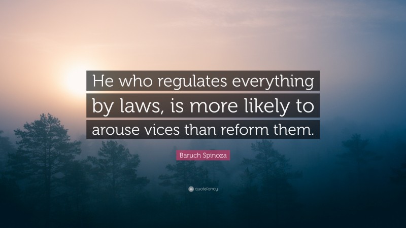 Baruch Spinoza Quote: “He who regulates everything by laws, is more likely to arouse vices than reform them.”