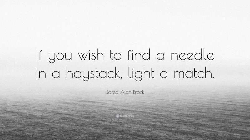 Jared Alan Brock Quote: “If you wish to find a needle in a haystack, light a match.”