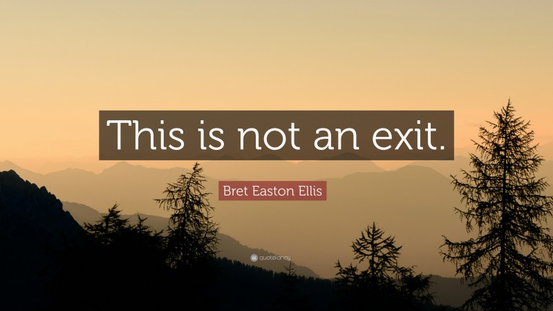Bret Easton Ellis Quote: “This is not an exit.”