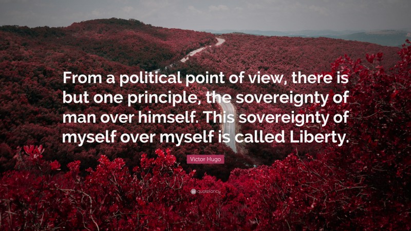 Victor Hugo Quote: “From a political point of view, there is but one principle, the sovereignty of man over himself. This sovereignty of myself over myself is called Liberty.”