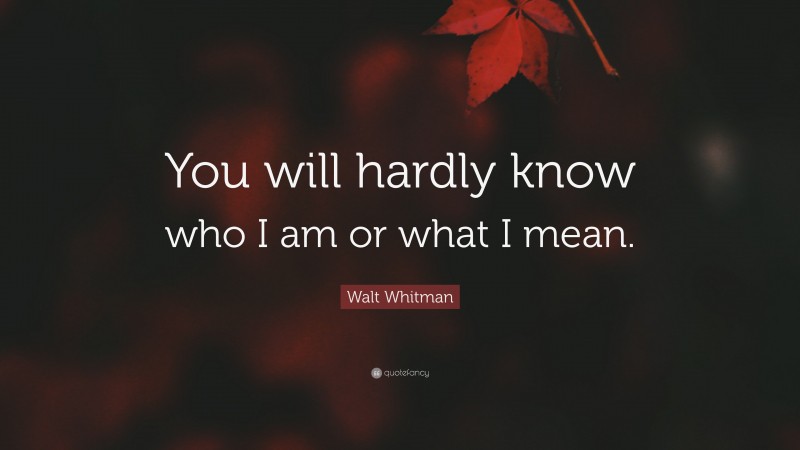 Walt Whitman Quote: “You will hardly know who I am or what I mean.”