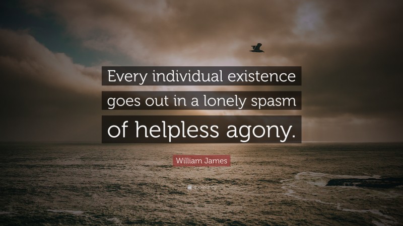 William James Quote: “Every individual existence goes out in a lonely spasm of helpless agony.”