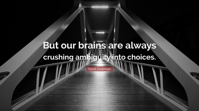 David Eagleman Quote: “But our brains are always crushing ambiguity into choices.”