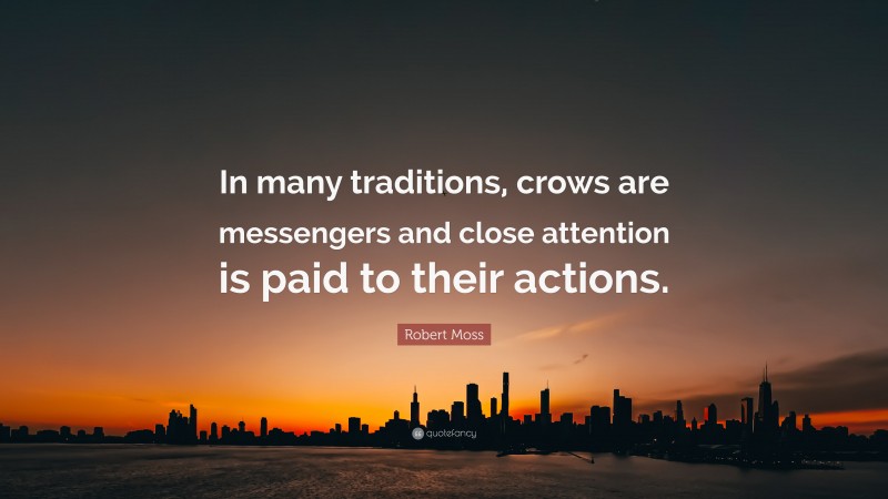 Robert Moss Quote: “In many traditions, crows are messengers and close attention is paid to their actions.”