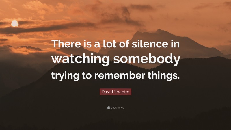 David Shapiro Quote: “There is a lot of silence in watching somebody trying to remember things.”