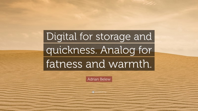 Adrian Belew Quote: “Digital for storage and quickness. Analog for fatness and warmth.”
