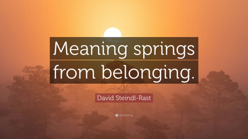 David Steindl-Rast Quote: “Meaning springs from belonging.”