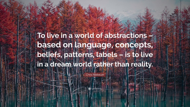 Chris Niebauer Quote: “To live in a world of abstractions – based on language, concepts, beliefs, patterns, labels – is to live in a dream world rather than reality.”
