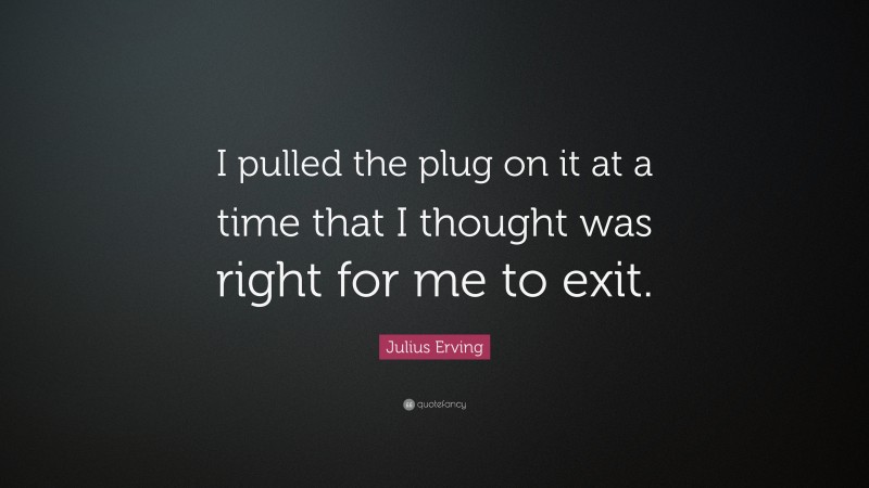 Julius Erving Quote: “I pulled the plug on it at a time that I thought was right for me to exit.”