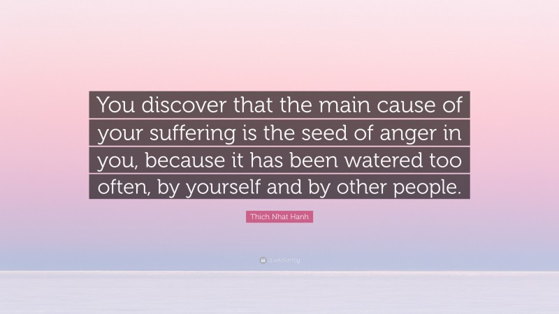 Thich Nhat Hanh Quote: “You discover that the main cause of your suffering is the seed of anger in you, because it has been watered too often, by yourself and by other people.”