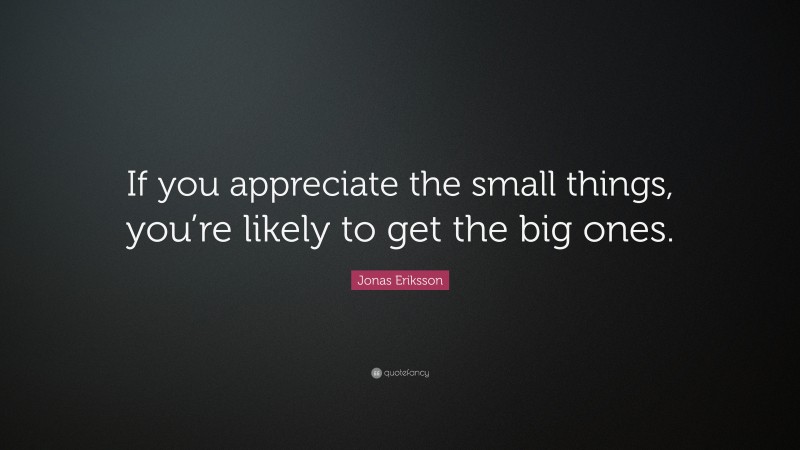 Jonas Eriksson Quote: “If you appreciate the small things, you’re likely to get the big ones.”