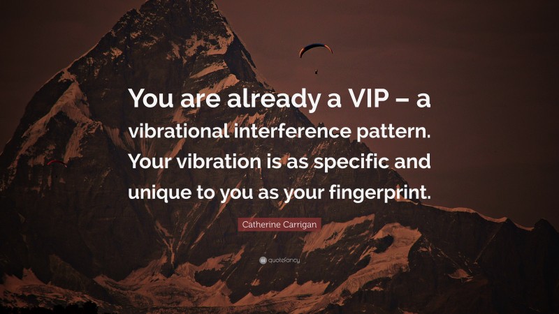 Catherine Carrigan Quote: “You are already a VIP – a vibrational interference pattern. Your vibration is as specific and unique to you as your fingerprint.”