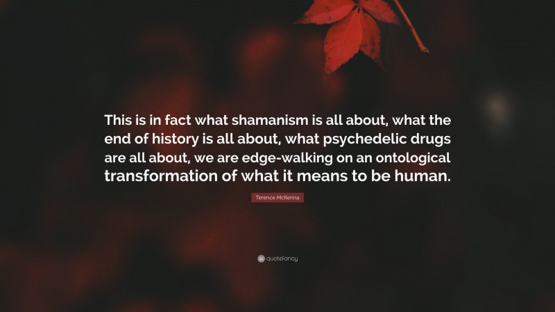 Terence McKenna Quote: “This is in fact what shamanism is all about, what the end of history is all about, what psychedelic drugs are all about, we are edge-walking on an ontological transformation of what it means to be human.”