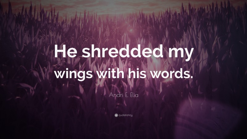Andri E. Elia Quote: “He shredded my wings with his words.”