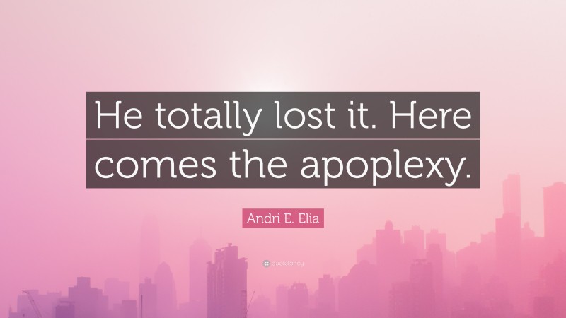 Andri E. Elia Quote: “He totally lost it. Here comes the apoplexy.”
