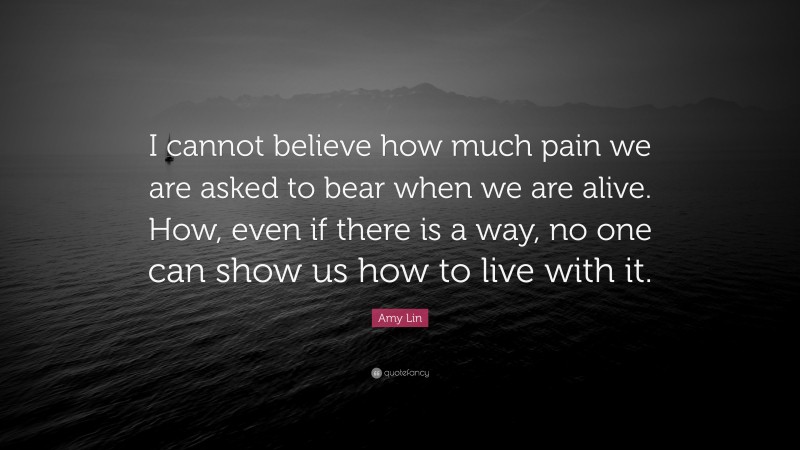 Amy Lin Quote: “I cannot believe how much pain we are asked to bear when we are alive. How, even if there is a way, no one can show us how to live with it.”